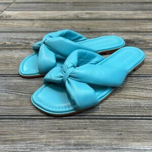 Schutz Fairy Leather Flat Sandals in Aqua NWT, Size 7